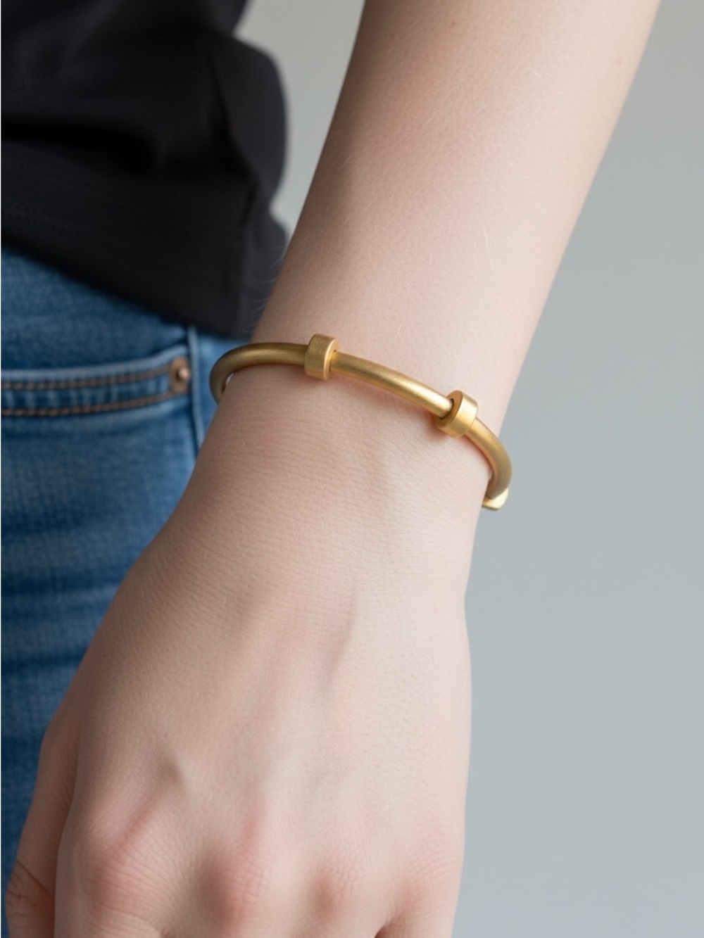 10/23 Gold Matte Knot Accent Cuff Bracelet